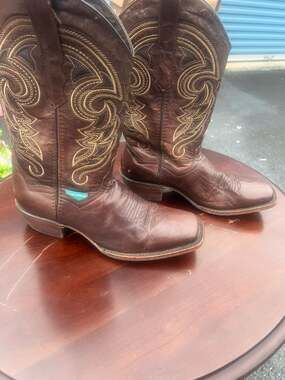 Texas Country Brown Leather Square Toe Western Cowboy Boots